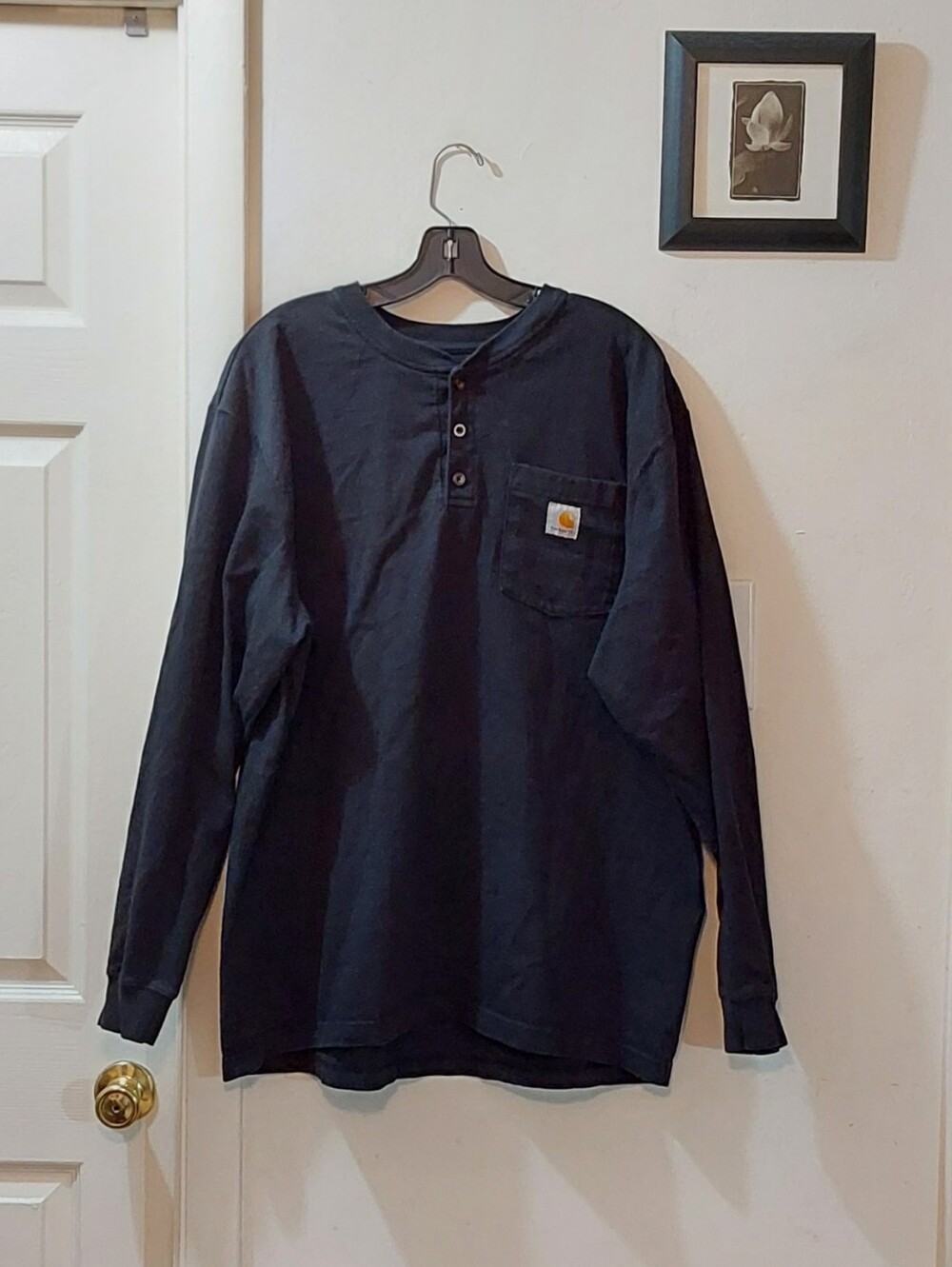 Carhartt Men’s Long-Sleeve Henley Shirt in Black Size XL